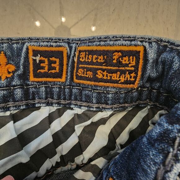 Rock Revival Men's Denim Slim Straight Jean SZ 33 Biker USA - Picture 6 of 10